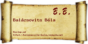 Balázsovits Béla névjegykártya