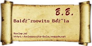 Balázsovits Béla névjegykártya